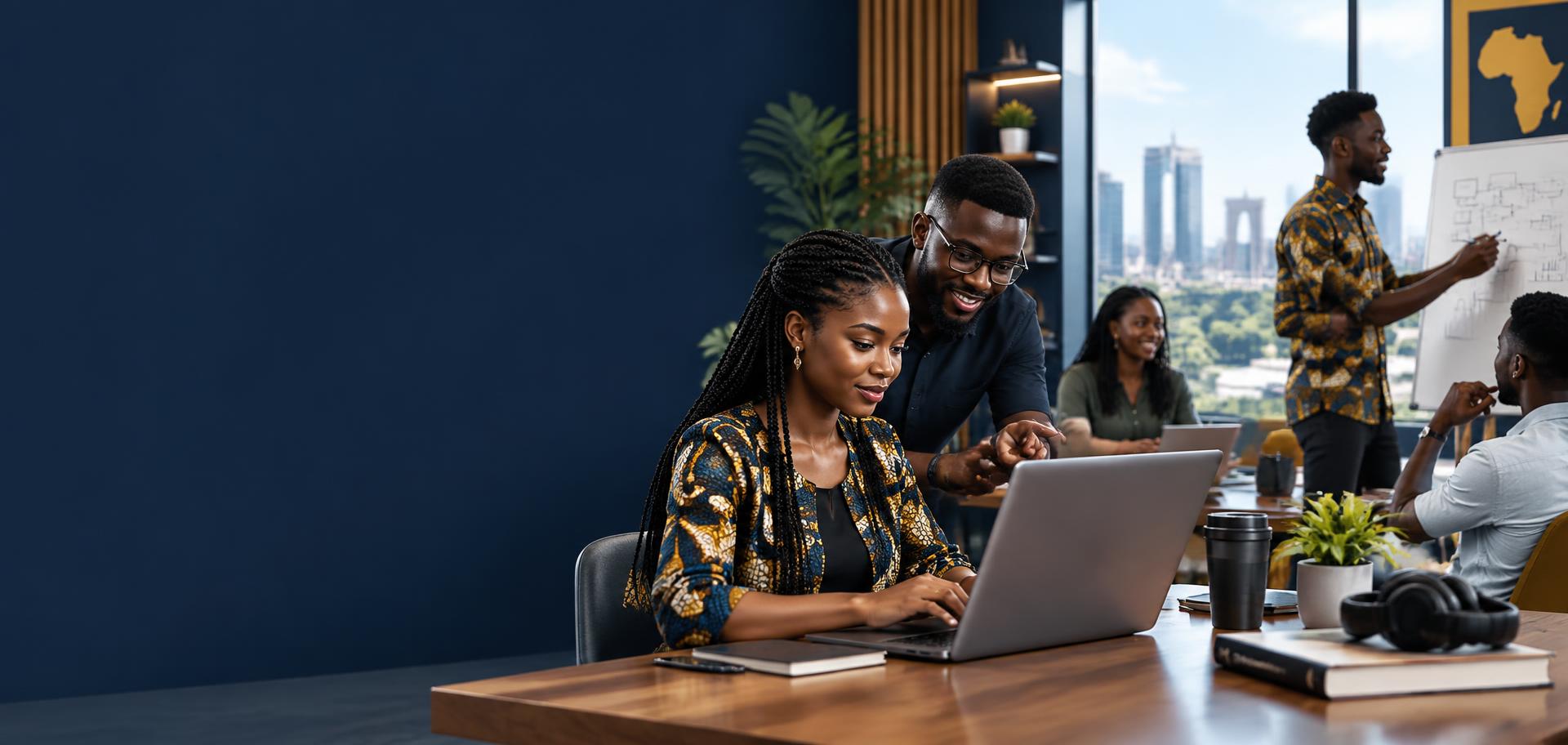 Ghanaian professionals collaborating in a creative workspace