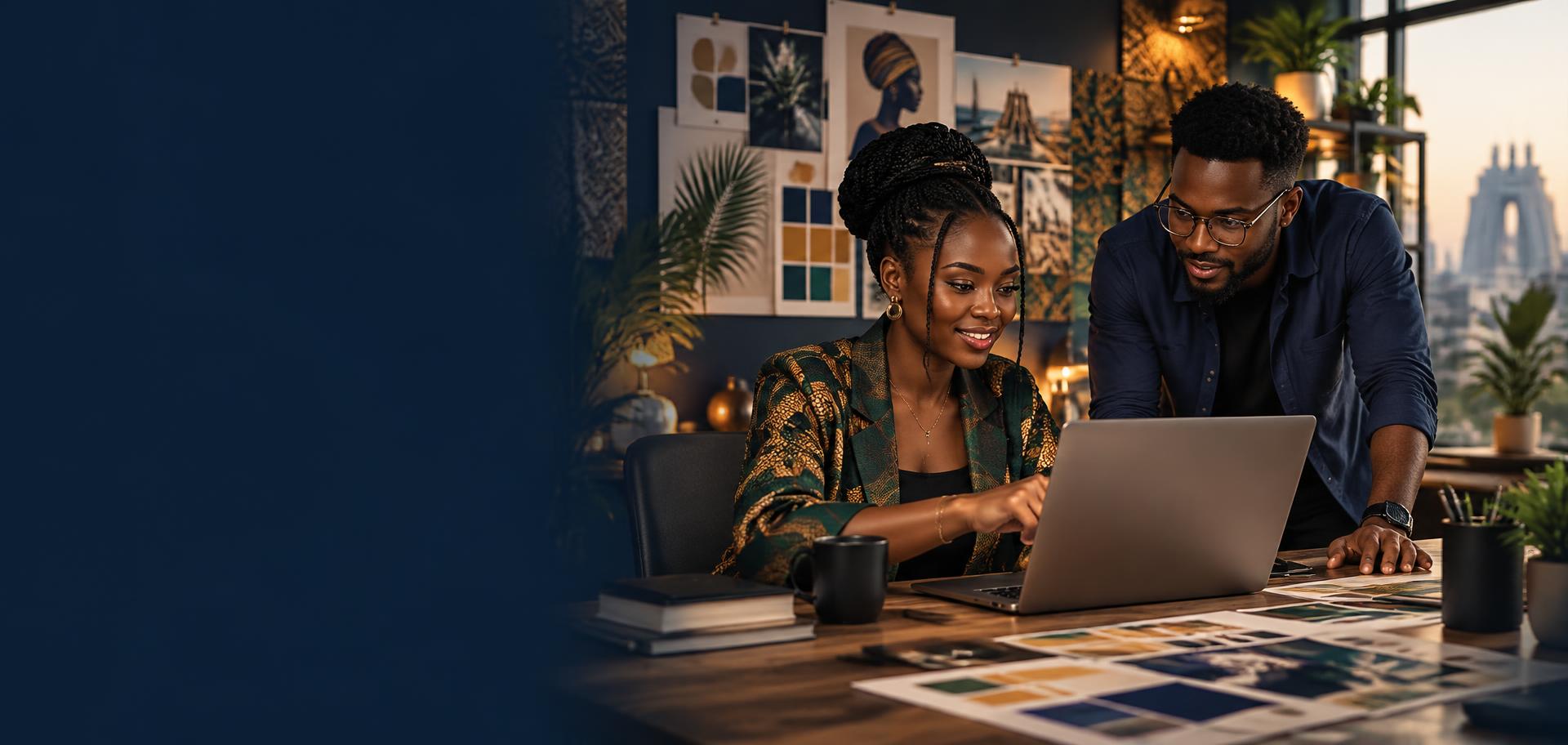 Ghanaian professionals collaborating in a creative workspace